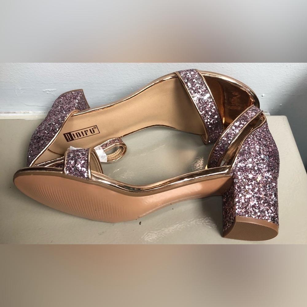 Didifu  in2cookielo 9 silver pinkish glitter heels with strap around ankle, toes